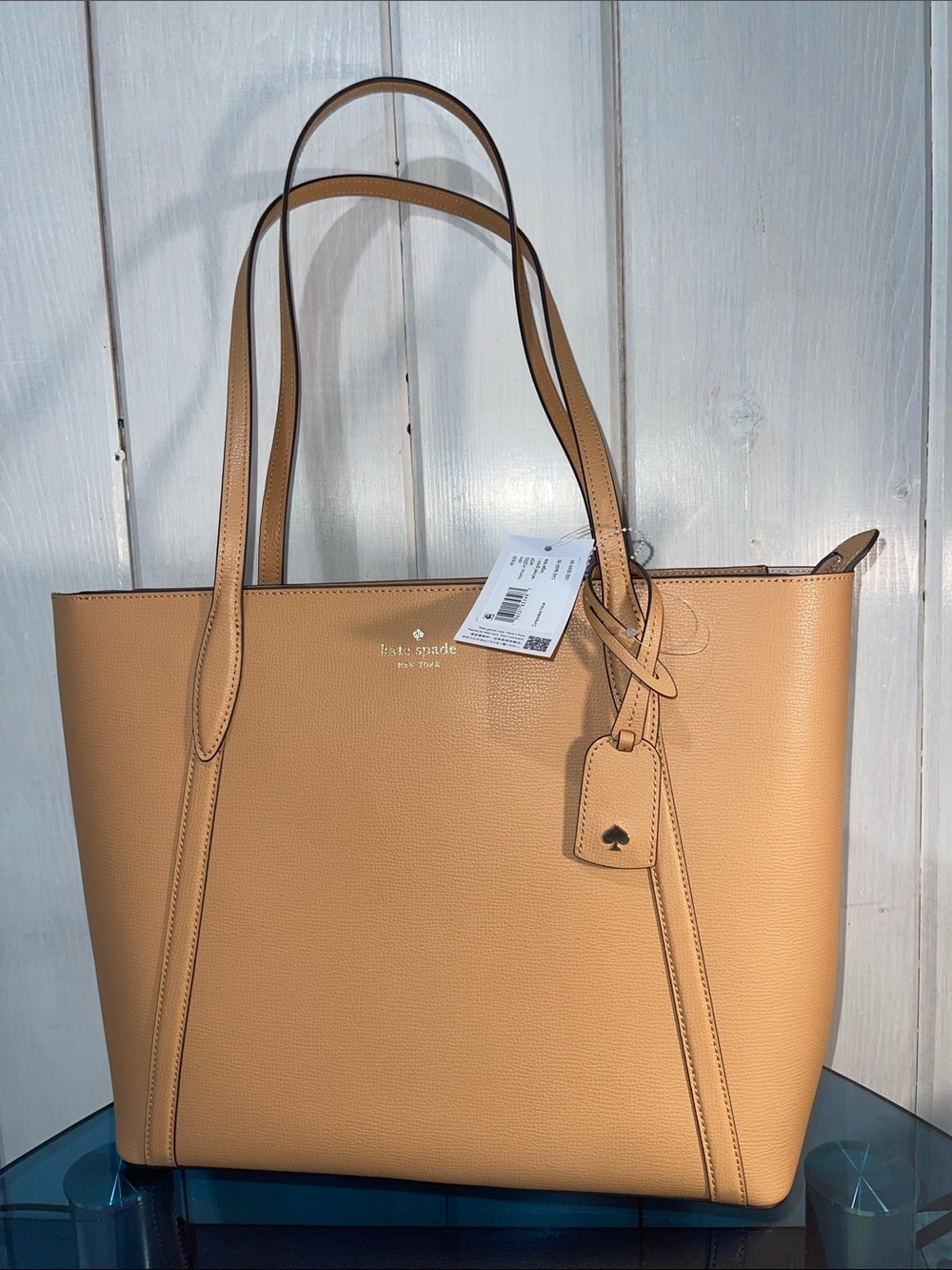 Kate Spade ♠️ Cara Refined Grain Leather Large Tote with Luggage Tag Accent NWT